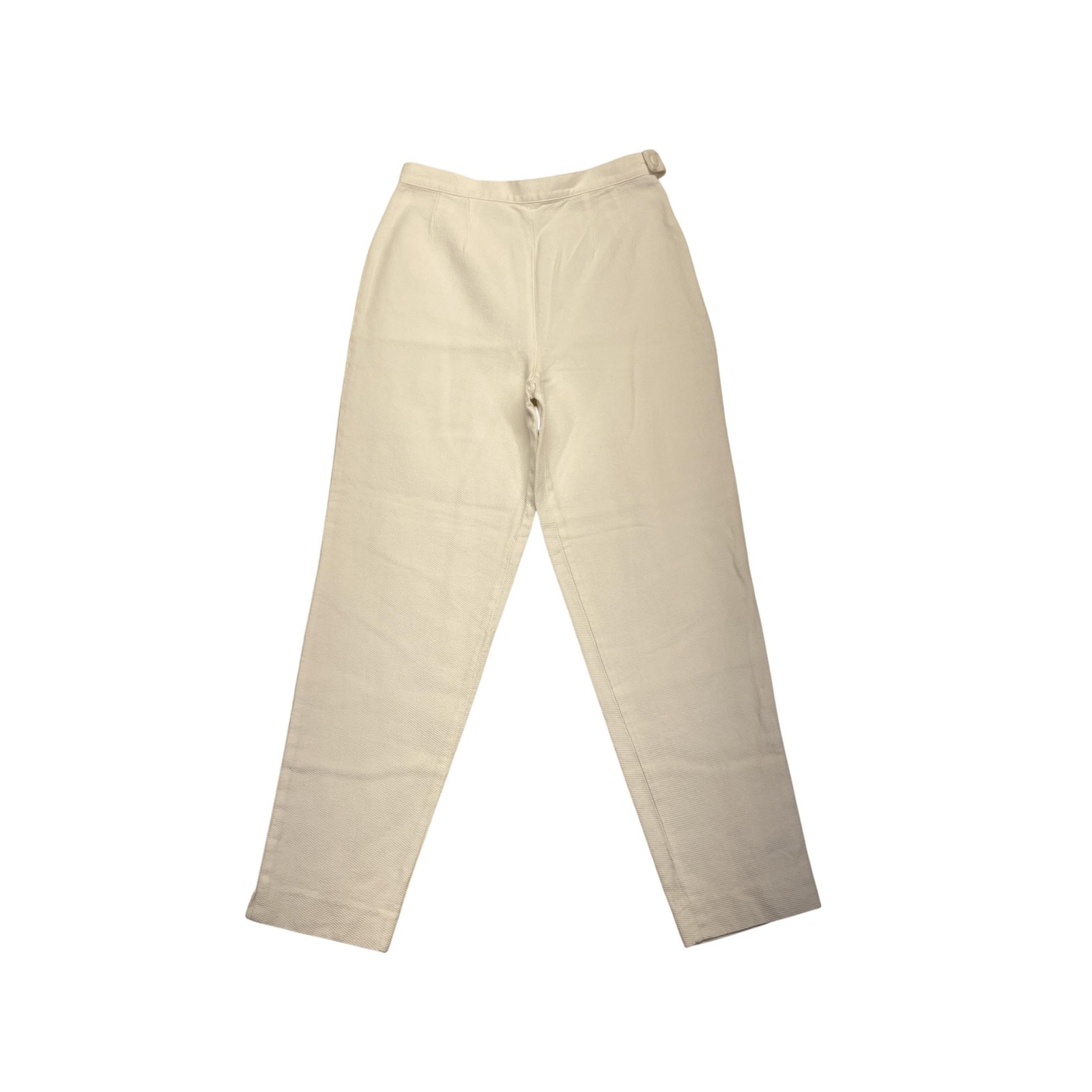 Talbots Pants Womens 10 White Chino High Rise Tapered Textured Cotton Button